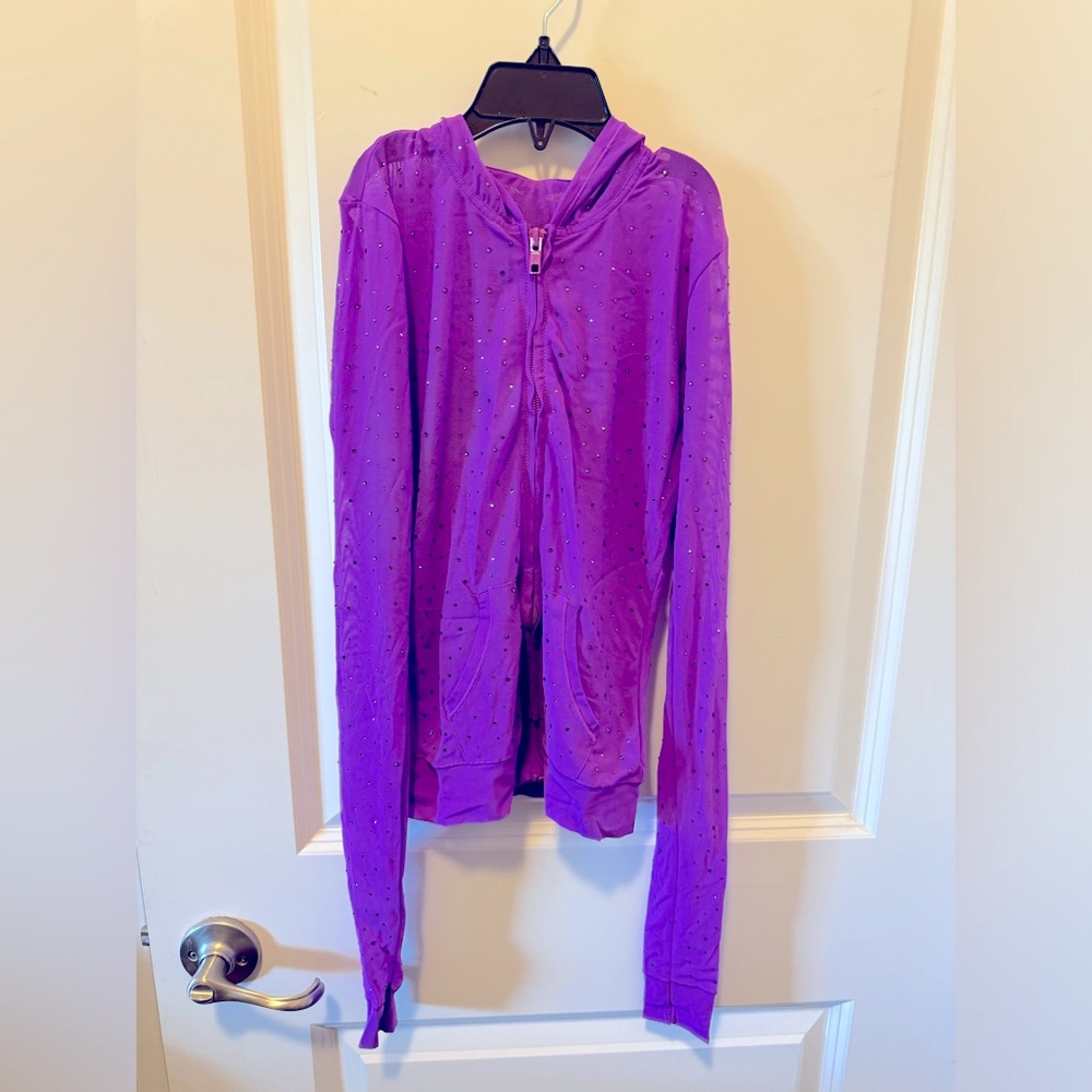 Skims Mesh Rhinestone Swim Cover Ups Zip Up Size XXS Color Violet New With Tags